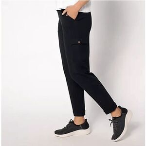 Sport Savvy Womens Large Petite French Terry Tapered Cargo Pants Black NWOT)